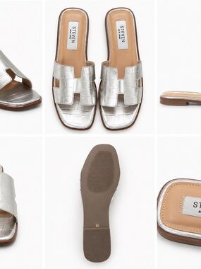 Steven New York metallic slide. Neutral metallic tone matches everything.